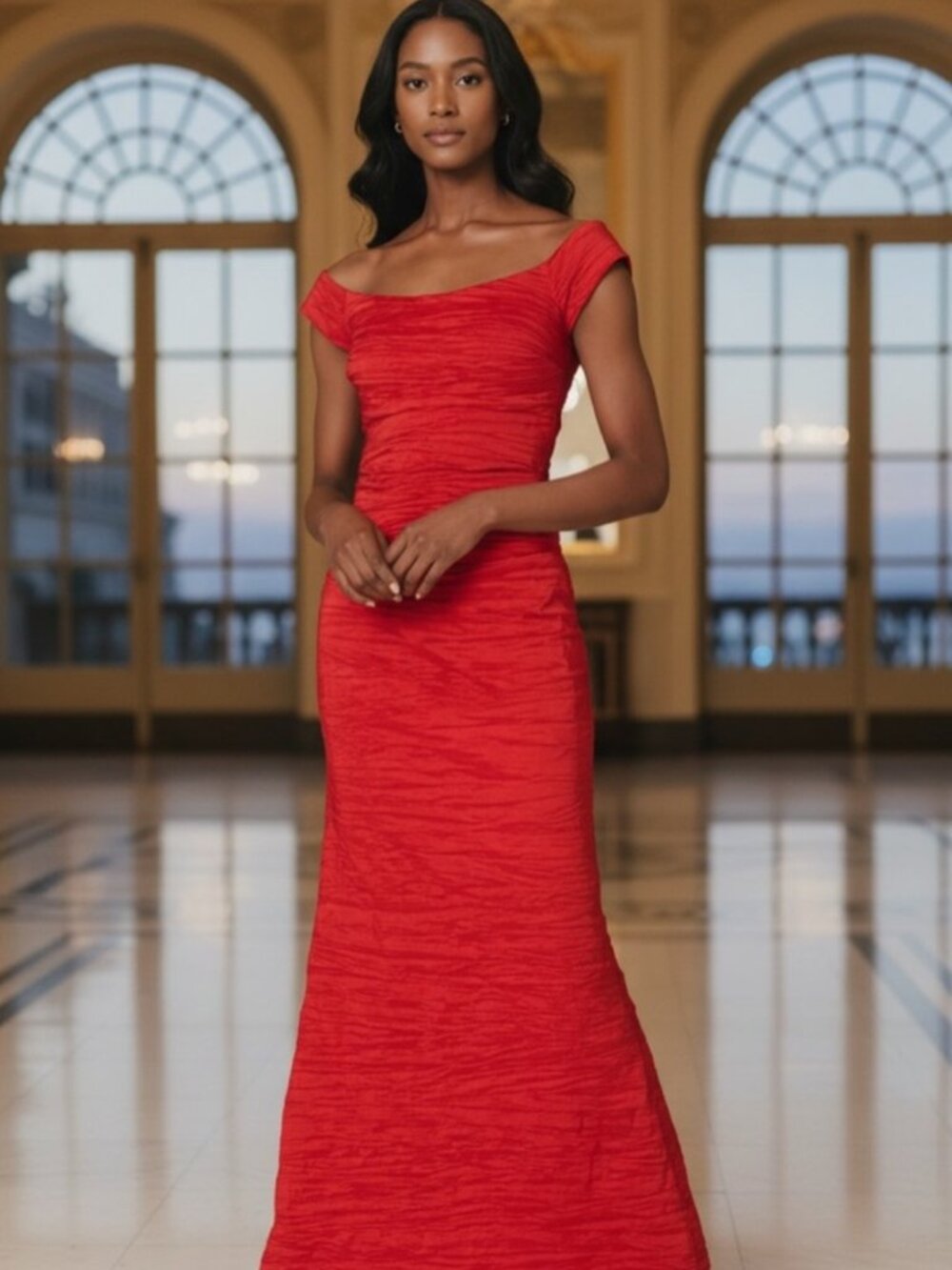 Brand New.  Never worn.  Red Floor Length Evening Dress  Alex Evenings